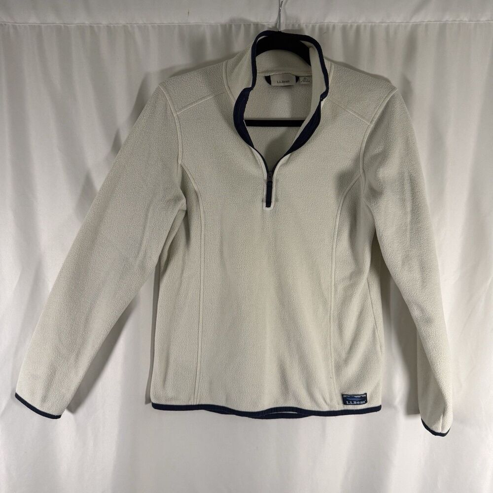 LL Bean Fleece Jacket Womens Small White 1/4 Zip Long Sleeve Turtleneck Pullover